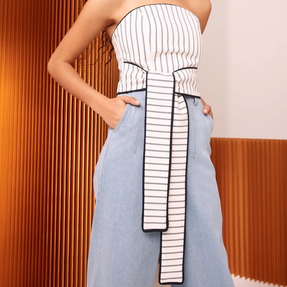 C/MEO COLLECTIVE Effigurate Pin Stripe Set Ivory/Navy XS - Picture 3 of 15